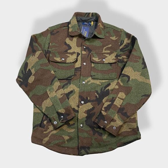 Polo Ralph Lauren Camouflage Snap Button Fleece Jacket Shirt Mens size Small - Picture 2 of 8